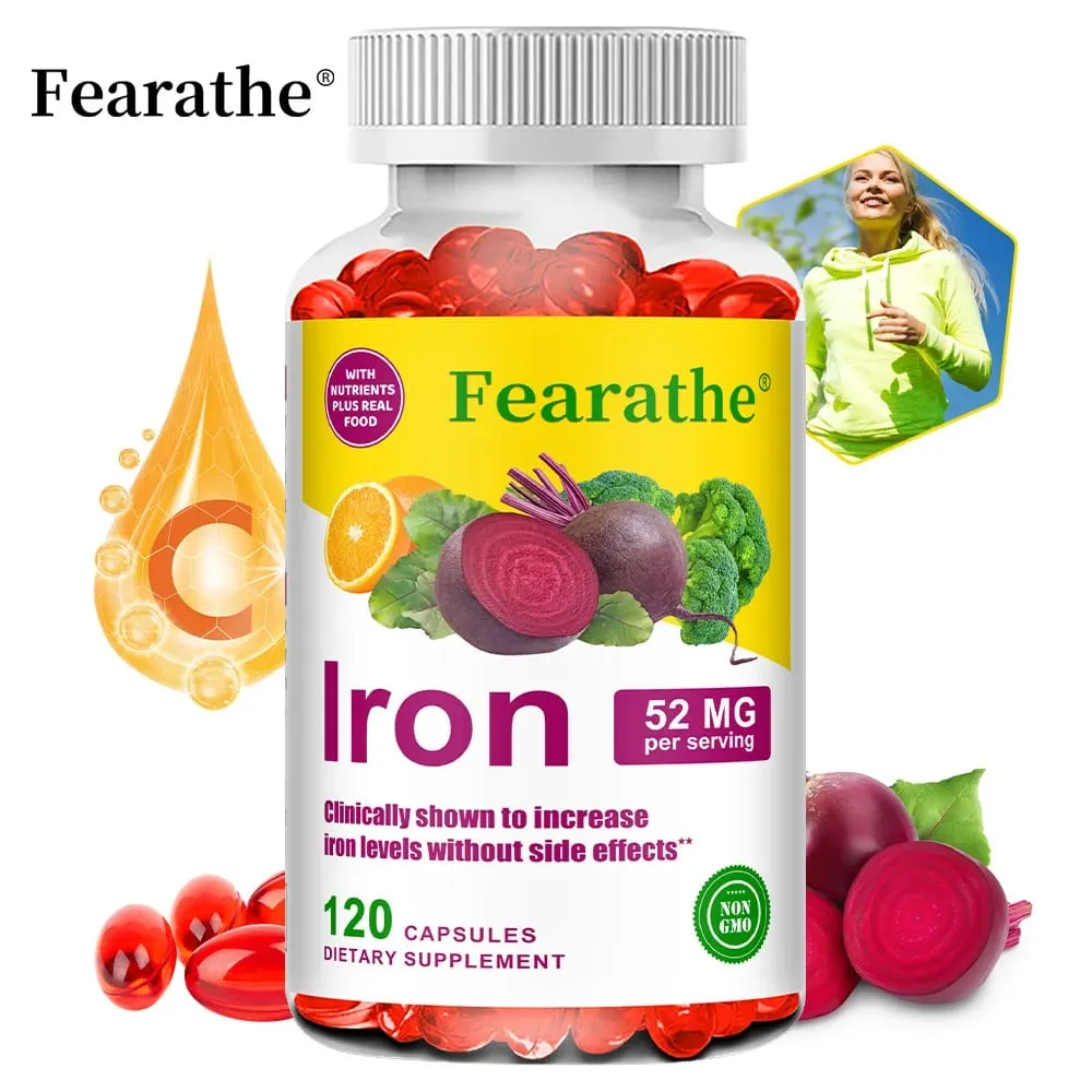 Suplemento de ferro e vitamina C - aumenta o foco energético e a função imunológica, apoiando os glóbulos vermelhos, melhorando a imunidade, não-OGM