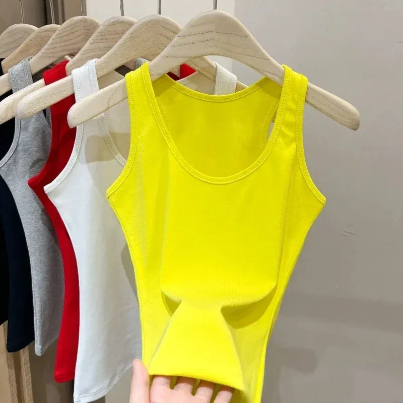 New Korean Style U-Neck Sleeveless Strap Tank Tops Slimming Base Layer Top Fashion Minimalist Design Summer Female Solid Camis