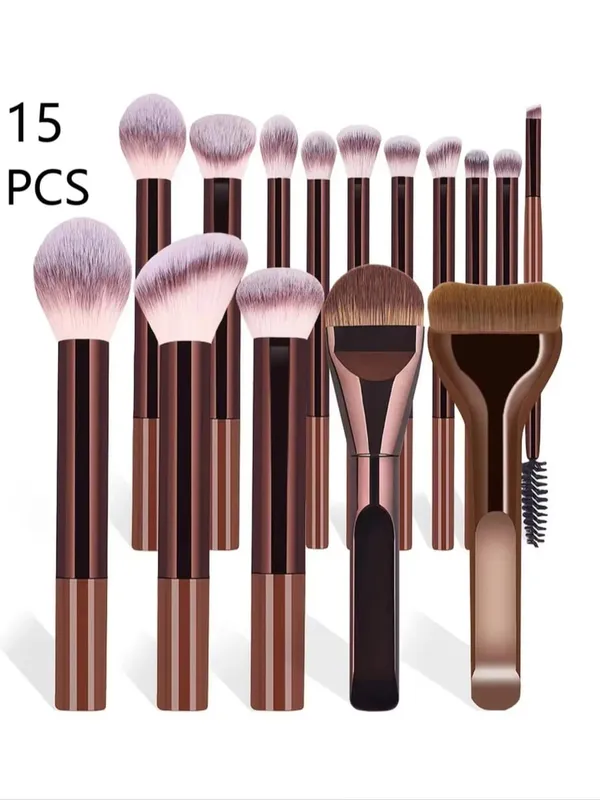 Conjunto de pincéis de maquiagem com 15 peças, cerdas macias, base profissional, blush, corretivo, sombra, pincel