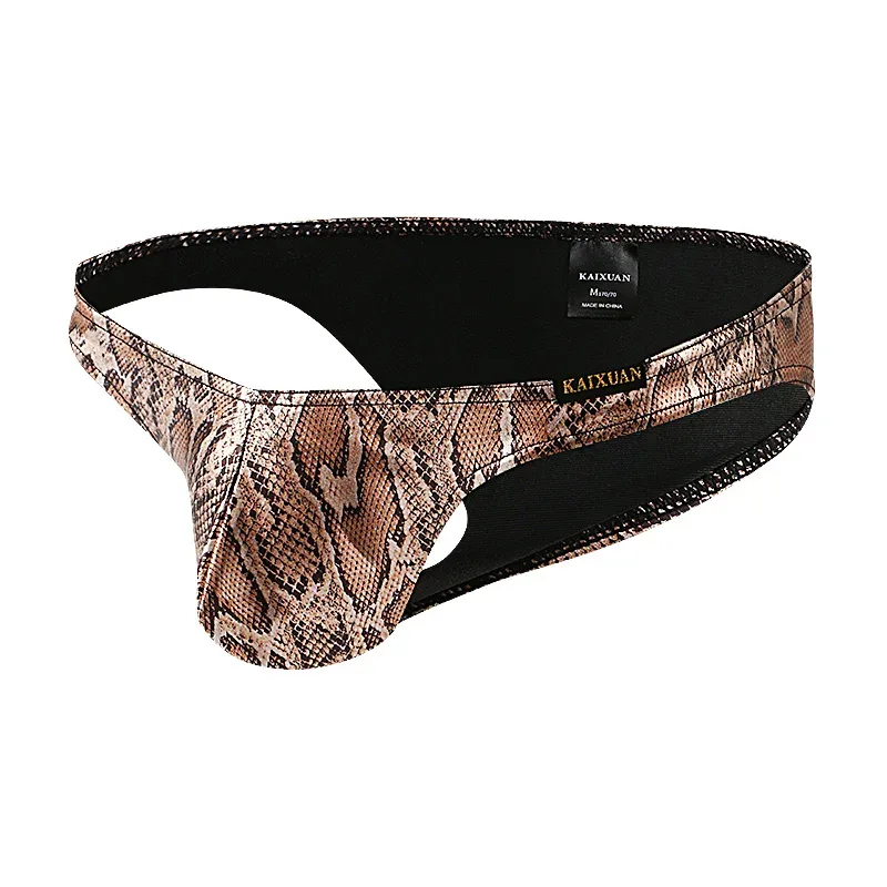 Cuecas masculinas estampadas de pele de cobra com bolsa de protuberância sexy cueca de biquíni confortável da marca WANGJIANG