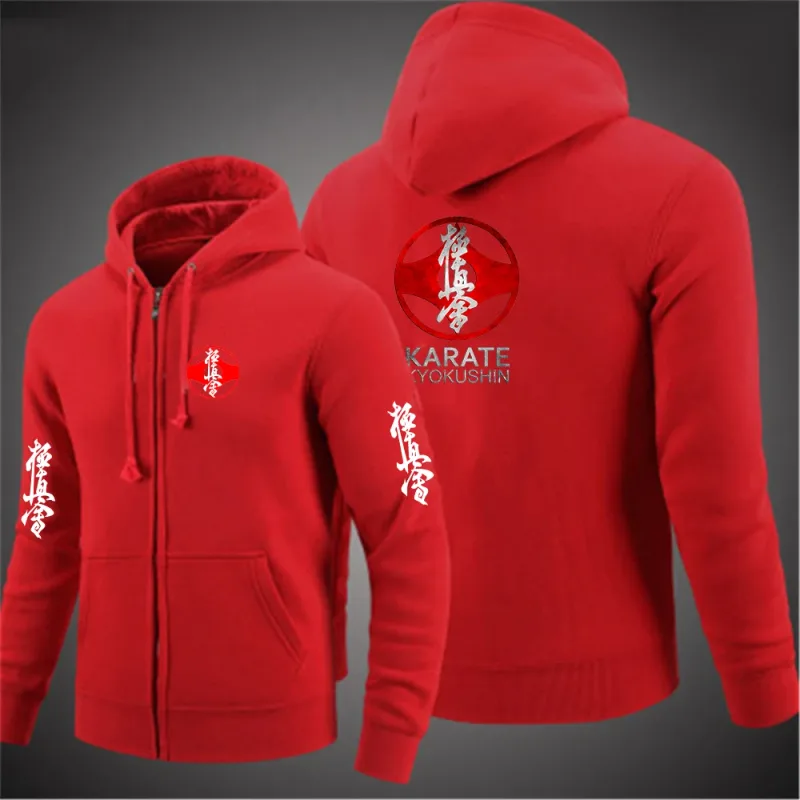 Kyokushin Karate Impresso Com Capuz Manga Longa Jaqueta Masculina Com Cordão Fechamento Com Zíper Cor Sólida Moletom Casual Roupas — image 4