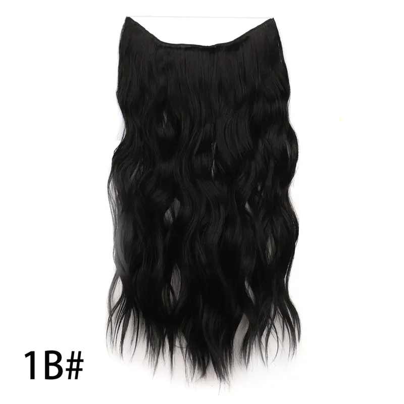 Extensões de cabelo de fio invisível sintético longo 4 clipes em onda encaracolado peruca para mulheres 20 Polegada extensões de cabelo de linha de peixe secreto