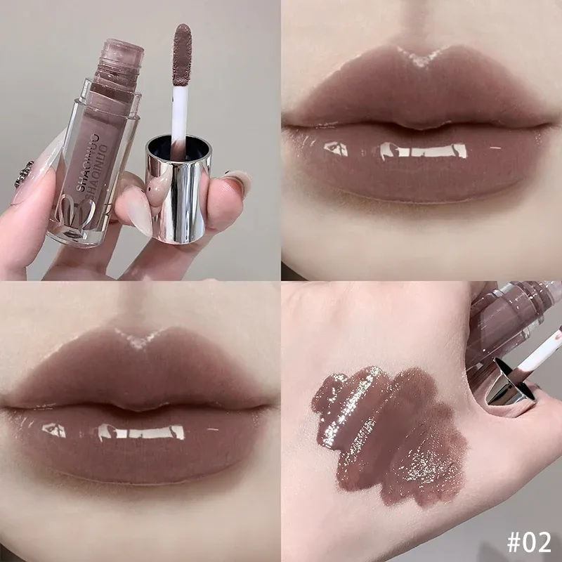 Espelho aguado brilho labial duradouro hidratante matiz labial fresco preto prata cinza pérola fino espumante batom maquiagem cosméticos