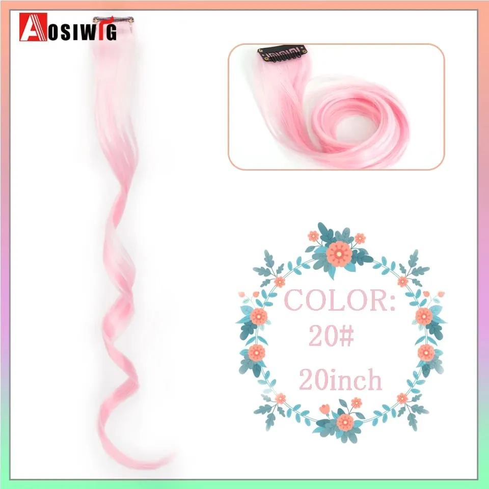 22 "sintético longo reto arco-íris destaque extensões de cabelo colorido clipe em uma peça ombre rosa roxo verde amarelo para wome