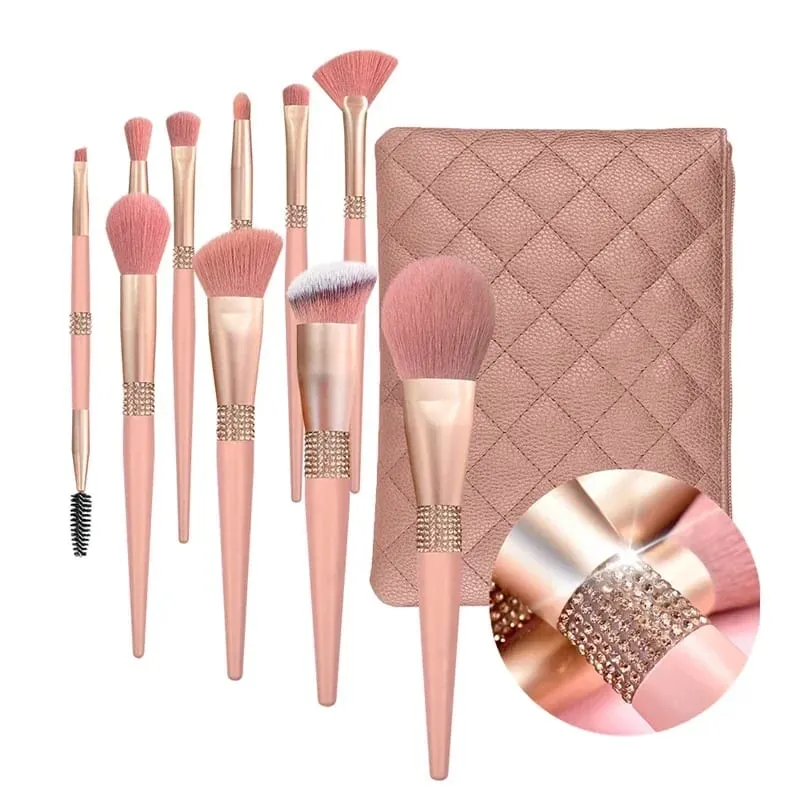 10 pçs pincéis de maquiagem diamante conjunto cosméticos ferramenta mistura pó fundação blush destaque sombra sobrancelha cílios escova