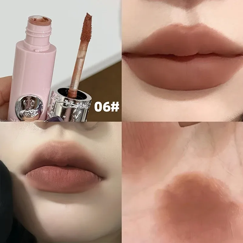 Batom líquido nude fosco hidratante gloss labial duradouro lama macia sedosa mancha labial maquiagem natural 6 cores mancha labial