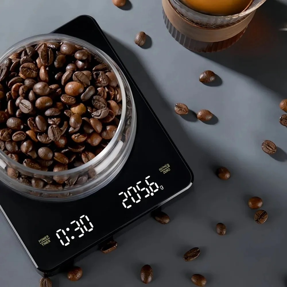 Balança de café eletrônica de alta precisão, com almofada à prova d'água, display led, cronometragem usb, acessórios profissionais para café doméstico, 3kg/0.1g