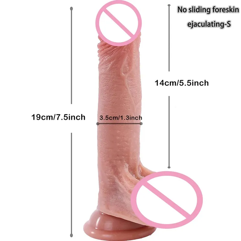 2 em 1 vibrador super realista pênis deslizante prepúcio ejaculação pau grande penetração anal masturbação feminina sexy brinquedos sexuais adultos