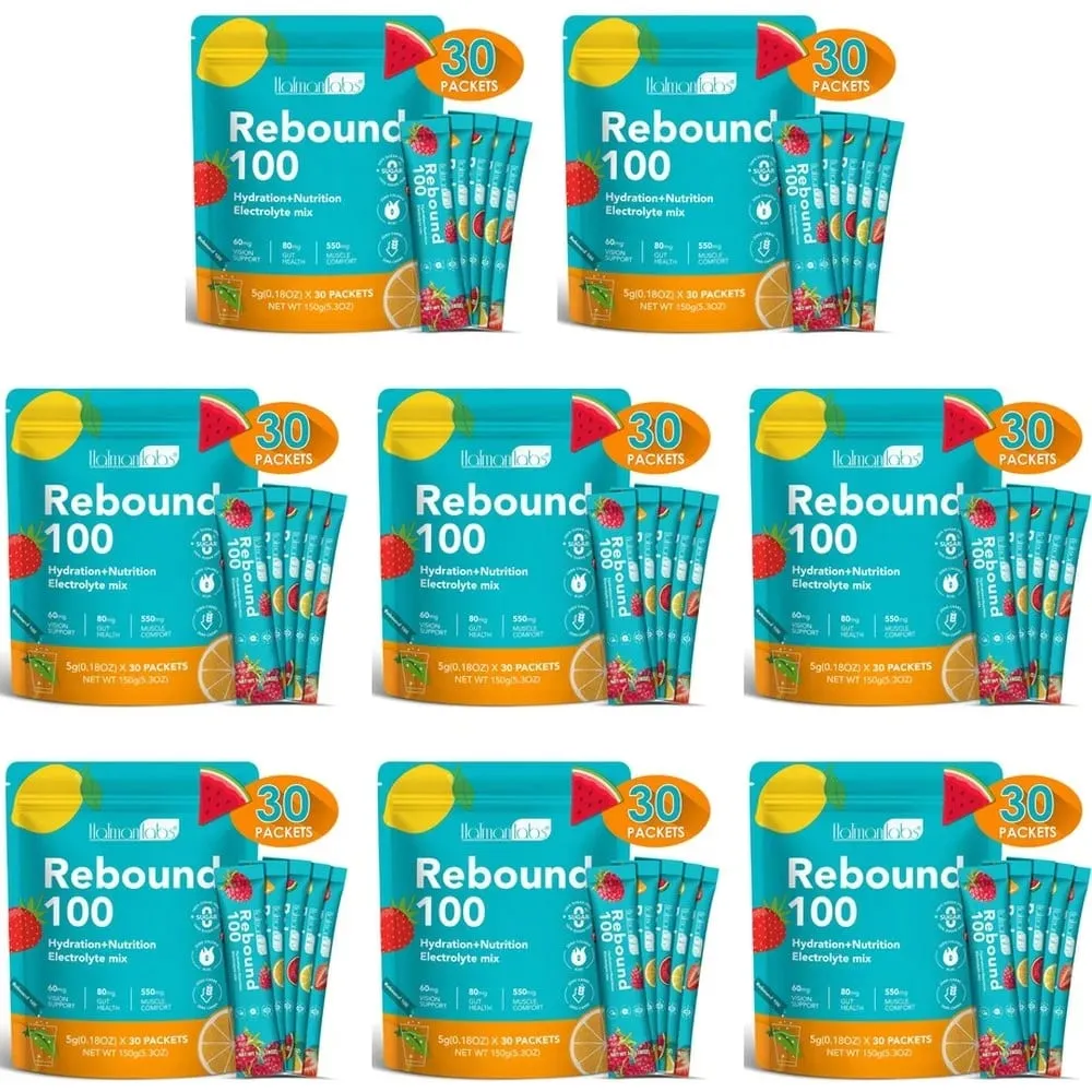 Rebound 100 電解質粉，用於水合肌肉舒適，零糖和卡路里鍛煉能量飲料混合物 30 片