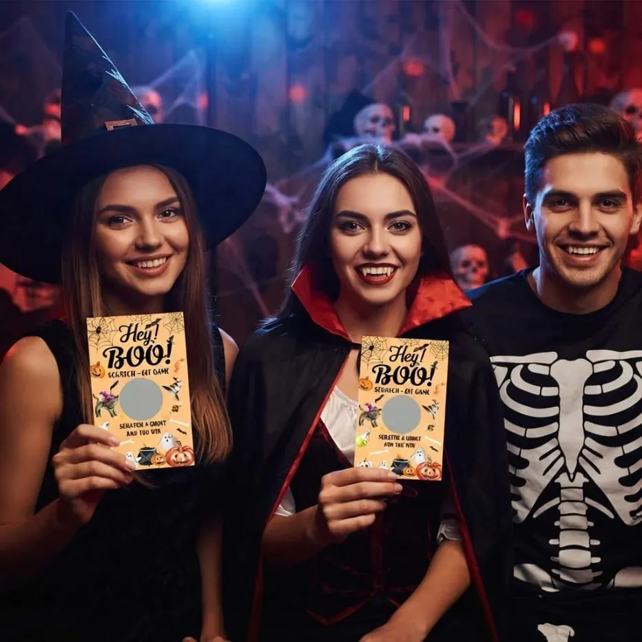 50 raspadinhas de Halloween Cartões temáticos Google Head Witch Jogos de festa de Halloween raspam para ganhar e receber uma surpresa.