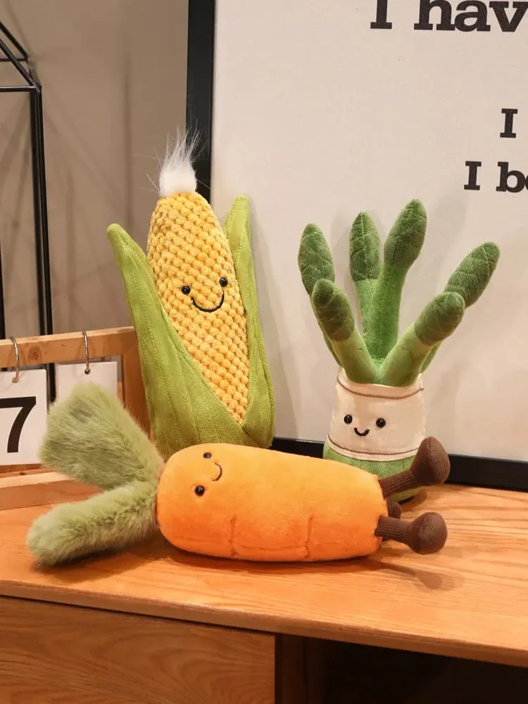 Travesseiro de pelúcia humanóide recheado, boneco sorridente de milho, cenoura, aspargos com pernas, decoração, presente