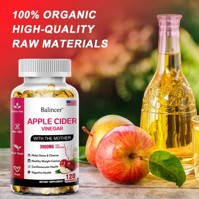 Balincer cápsulas de vinagre de cidra de maçã, queima de gordura, supressor de apetite, perda de peso saudável, suplemento vitamínico de limpeza