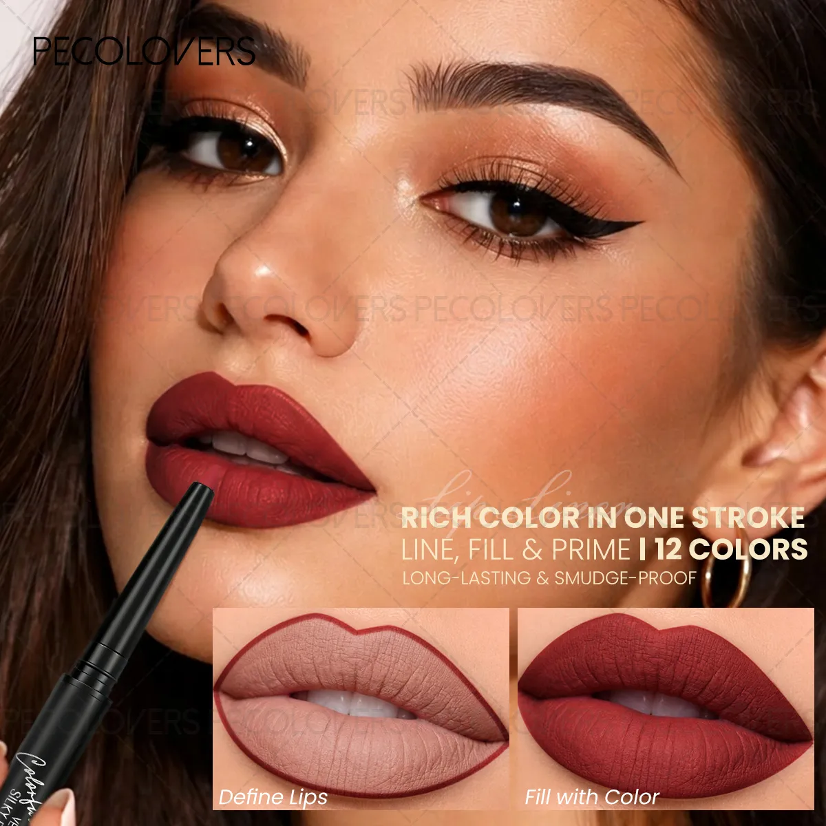 Matte Lip Liner Natural Lipstick Pen for All Light Types Accurate Defind Lip Lines Nude Pink Beige Red Tones Daily Makeup
