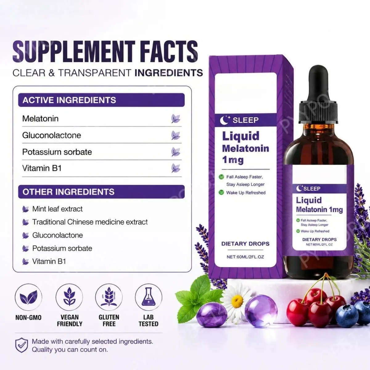 Folyékony melatonin 1 mg Alváscseppek Mentalevél kivonat Gyorsabb elalvás Maradj tovább aludj Frissítve kelj fel 60 ml
