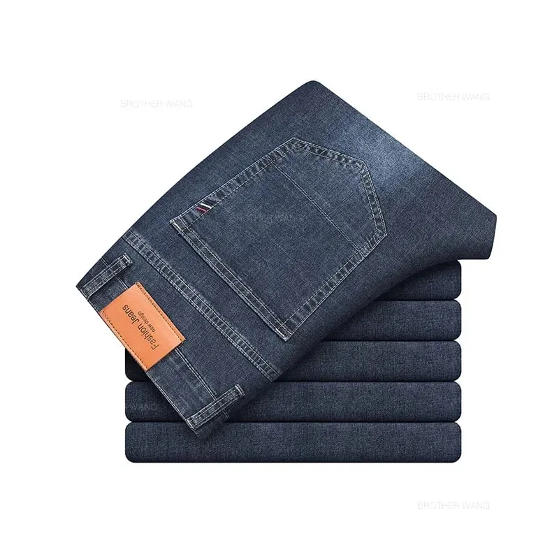 Verão fino masculino elástico algodão jeans moda cinza confortável negócios em linha reta calças casuais marca roupas masculinas