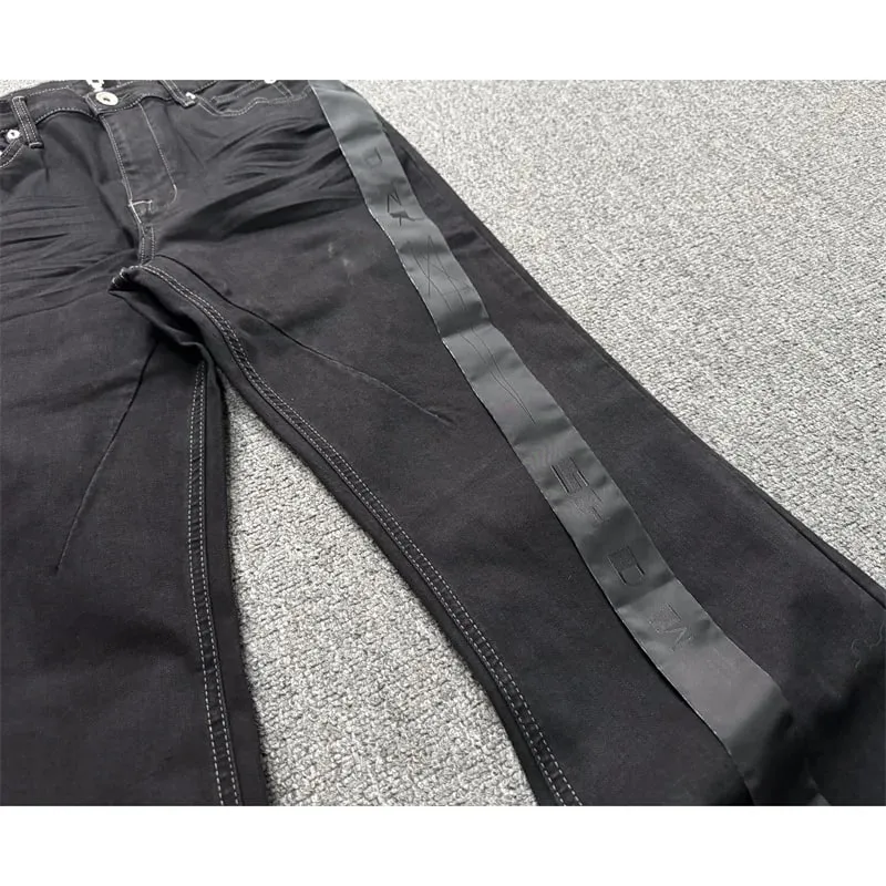 High Street RO 風格牛仔長褲男款 24SS 基本款彈性黑色絲帶寬鬆喇叭街頭休閒牛仔褲男裝