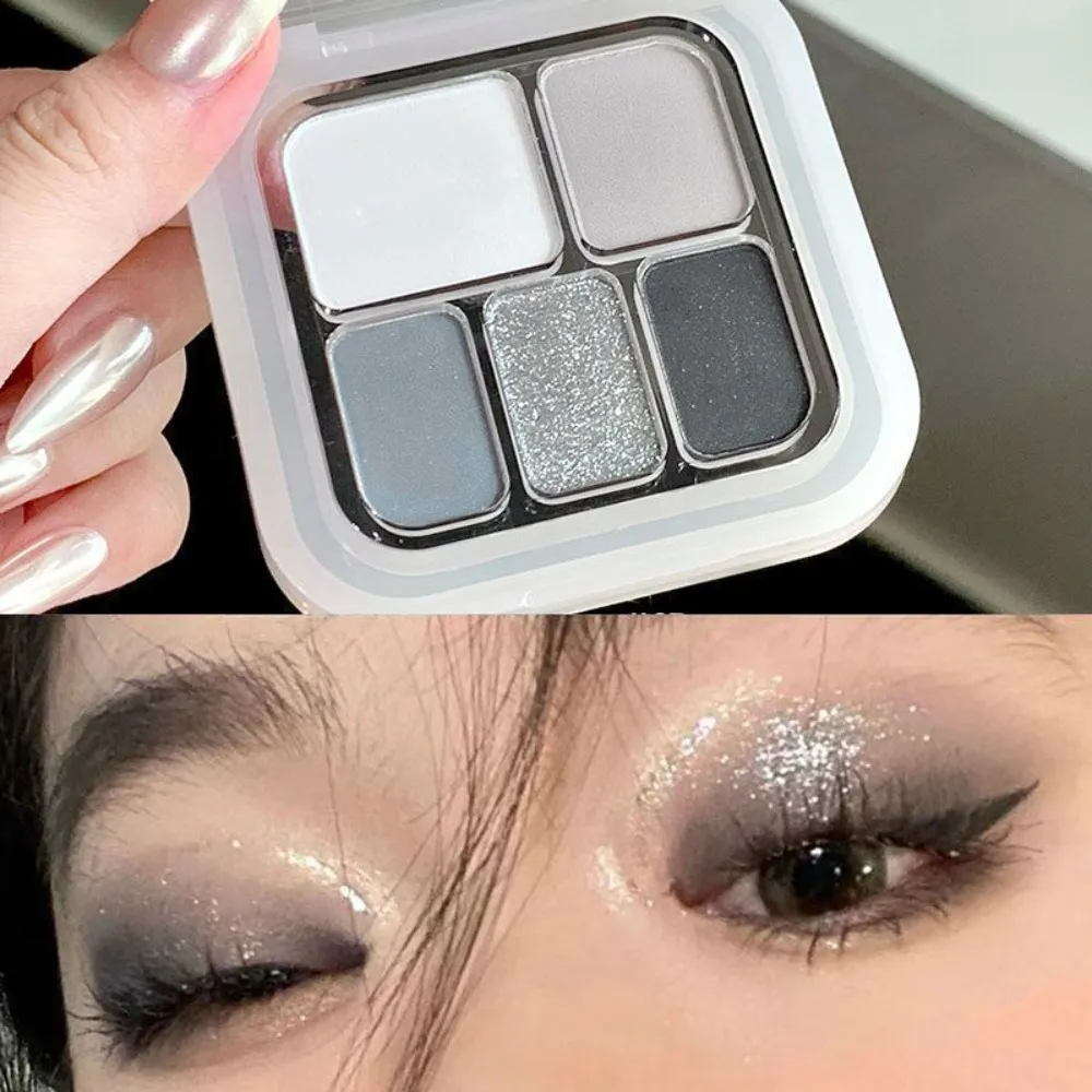 5 Colors Metallic Cement Gray Eyeshadow Palette Glitter Pearlescent Punk Smoky Eye Highlighter Matte White Face Brightening