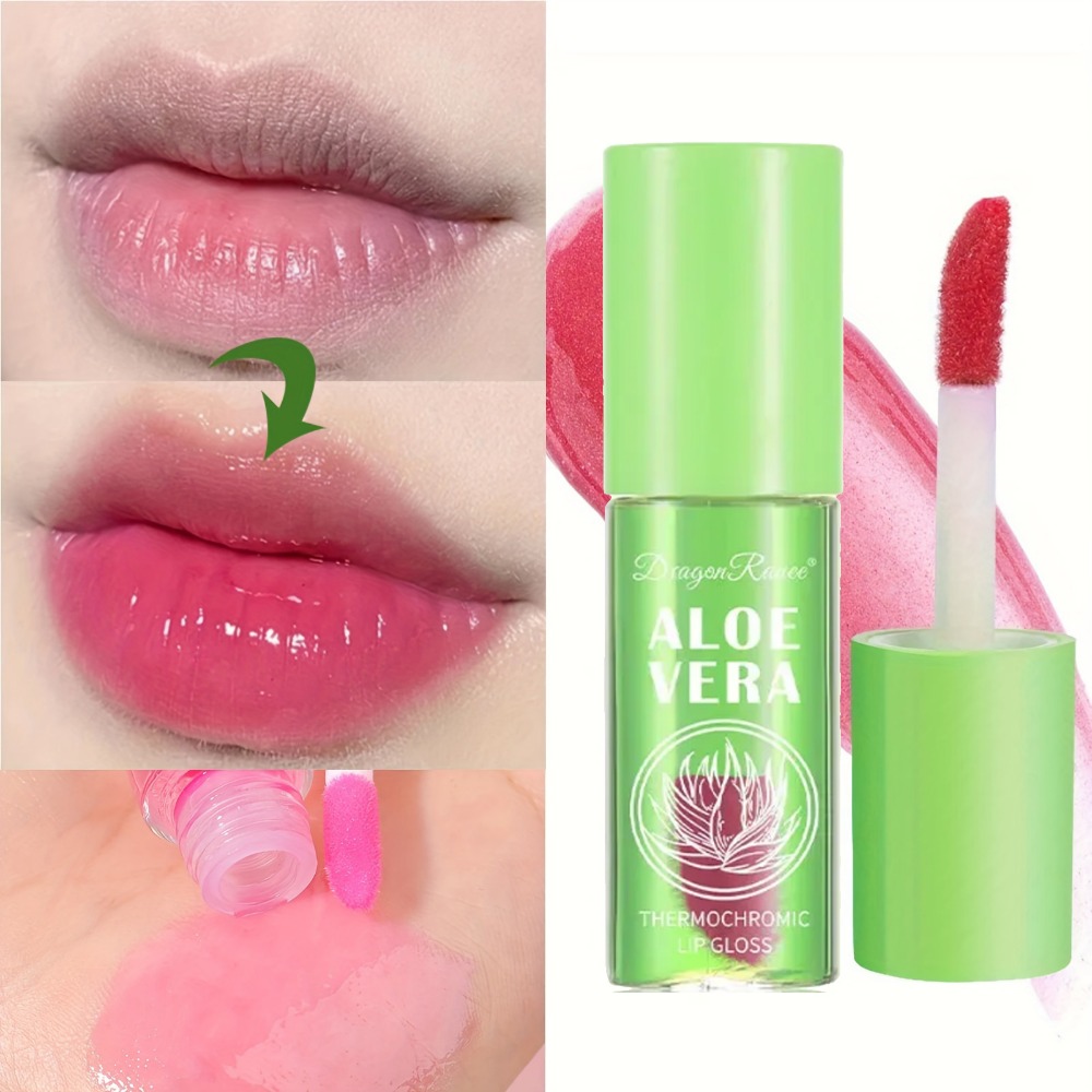 Batom que muda de cor de aloe vera, hidratante de longa duração, bálsamo labial ativado pela temperatura, resistente ao desbotamento, conjunto de cuidados labiais nutritivos