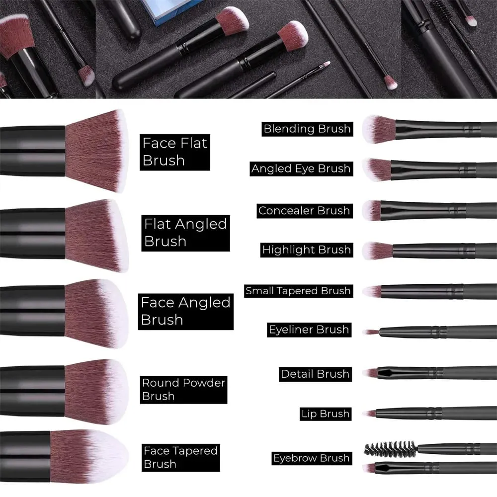 14-16 pçs conjunto de pincéis de maquiagem profissional kit de maquiagem premium base de cabelo sintético sombras de energia mistura ferramentas de beleza