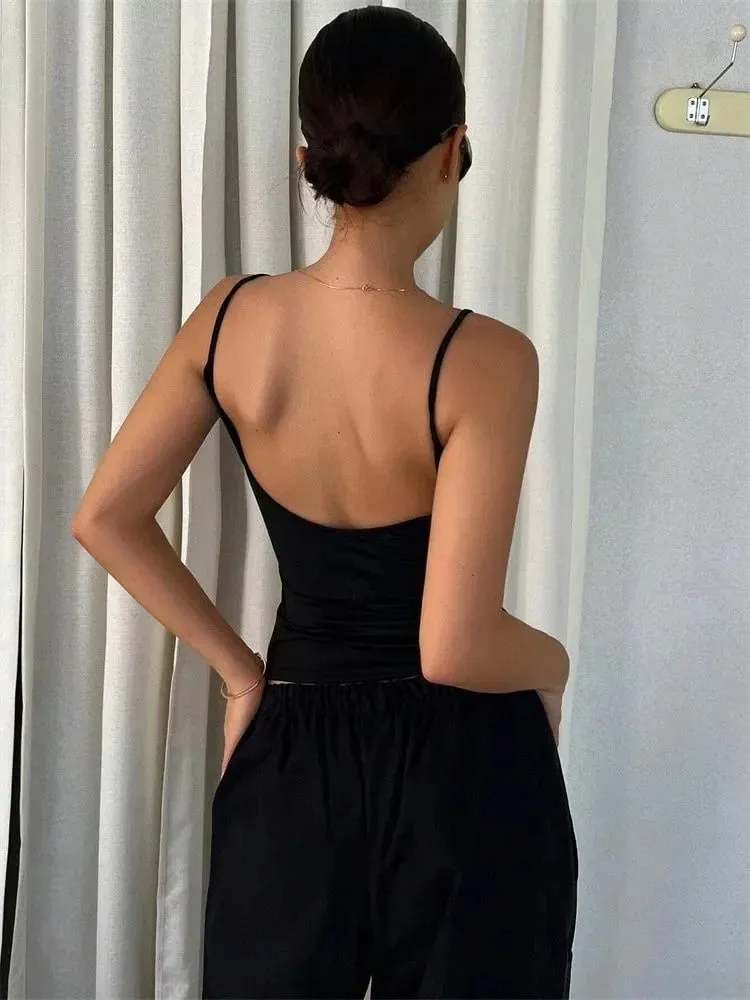Mulheres sem costas cami colheita topo verão cor sólida casual sem mangas topo streetwear y2k roupas — image 4