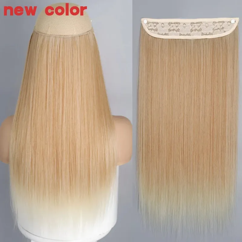 Sintético sem clipe de onda extensões de cabelo escondido segredo falso peça de cabelo uma peça linha de peixe falso pedaço de cabelo — image 35