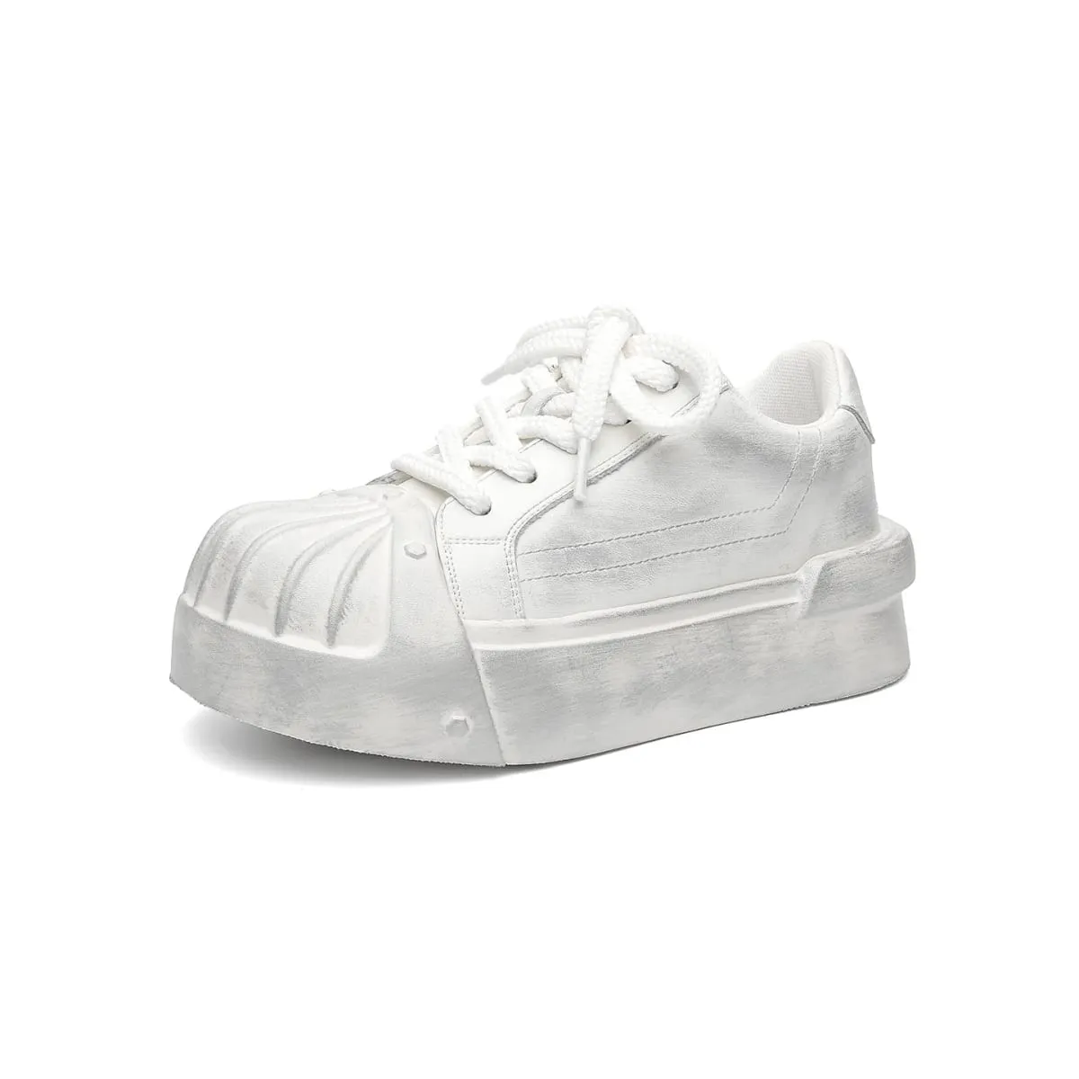 Women Men Sneakers Low-top Shell-head PU Leather Thick-soled Heightening Unisex Leisure Trendy Retro Shoes Men Chunky Trainers