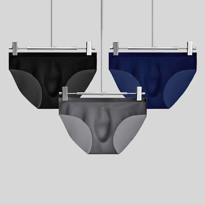 3 peças cuecas masculinas de seda gelada, verão respirável, secagem rápida, shorts sem costura, transparente ultrafino, personalizado l
