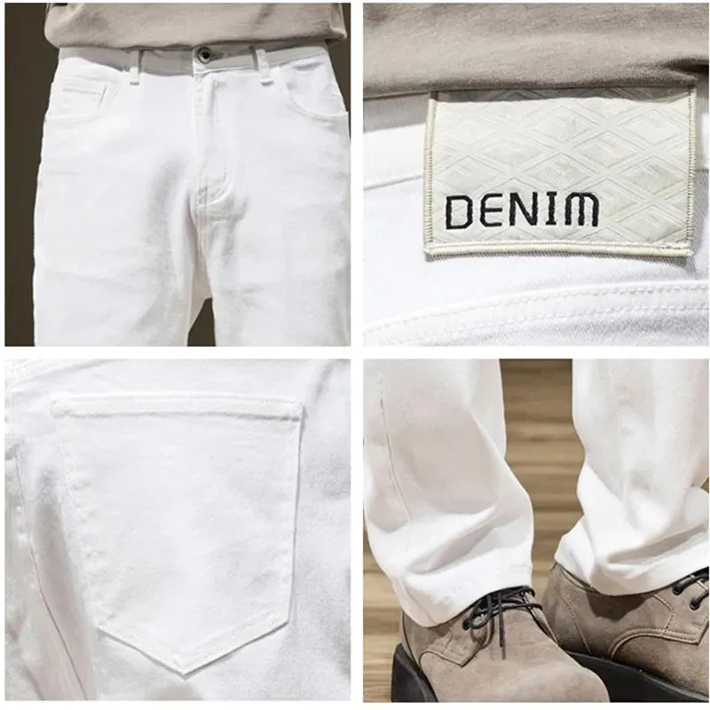Tall Man White Jeans Straight Extra Long Boys Lengthened Plus Size 42 44 46 48 Loose Cotton Stretched Denim Pants Male Trousers