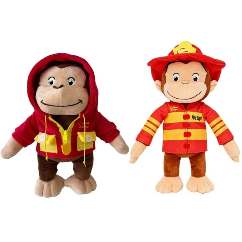 Novo anime fogo departamento bombeiro curioso george pelúcia bonito bebê curioso george macaco pelúcia animais macios plushie travesseiro boneca brinquedo