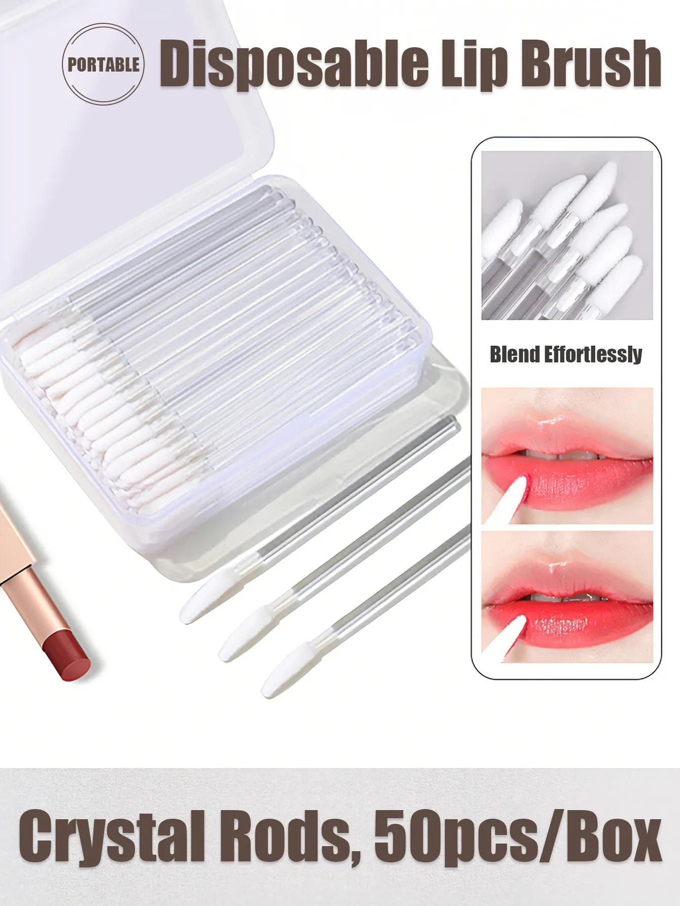 50/100 Pcs Disposable Lip Brushes Flocked Tip Makeup Brush Portable Hygienic Applicator for Lip Gloss Foundation Concealer Mask