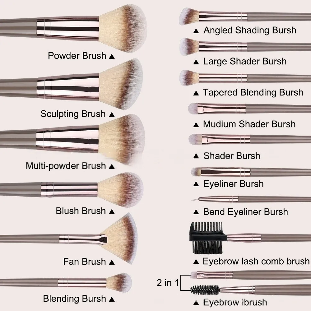 Conjunto de pincéis de maquiagem, 20 peças, fibra sintética macia, base, sombra, blush, pó, contorno, ferramenta de beleza