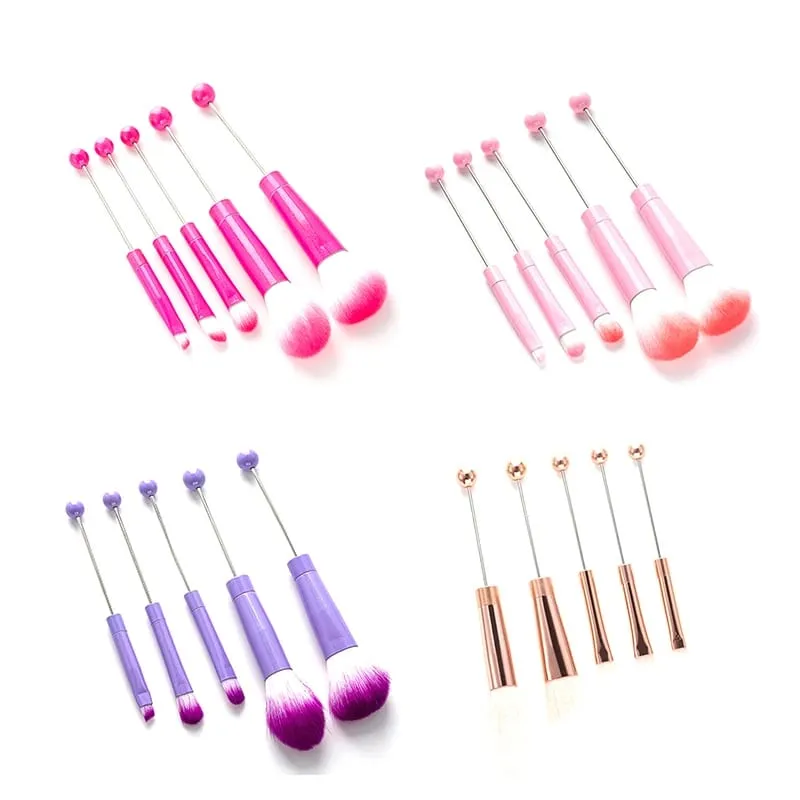 【5 peças pincel de sombra com contas diy pincel cosmético com contas kit de ferramentas de pincéis de maquiagem com cabo de metal durável pincéis de maquiagem para os olhos