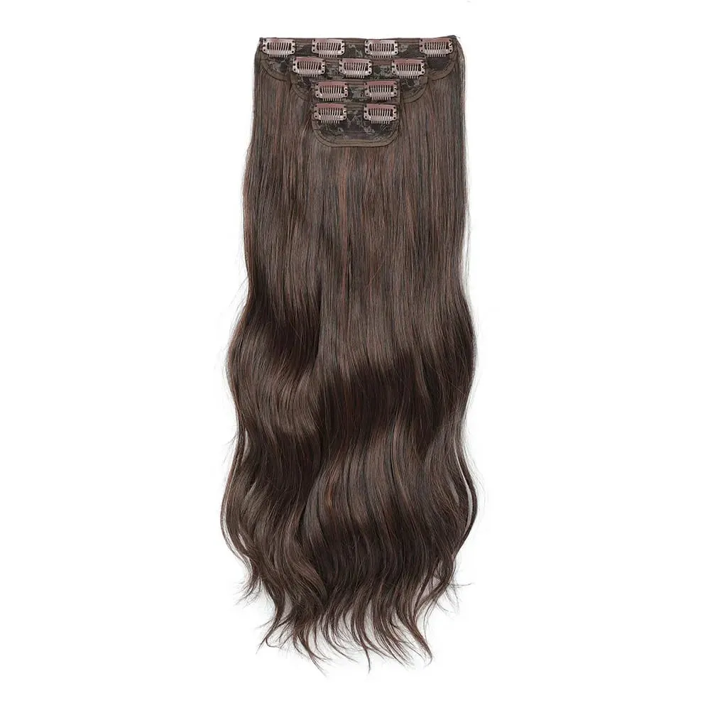 4Pcs/Set 11 Clips 22 Inches 220g Beach Waves Clip in Hair Extensions Sandy Blonde Champagne Heat Resistant Synthetic Hairpiece