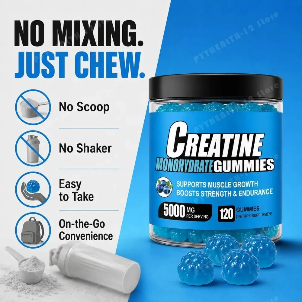 Gomas de monohidrato de creatina 5000 mg por porção 120 gomas para resistência muscular e suplemento dietético energético