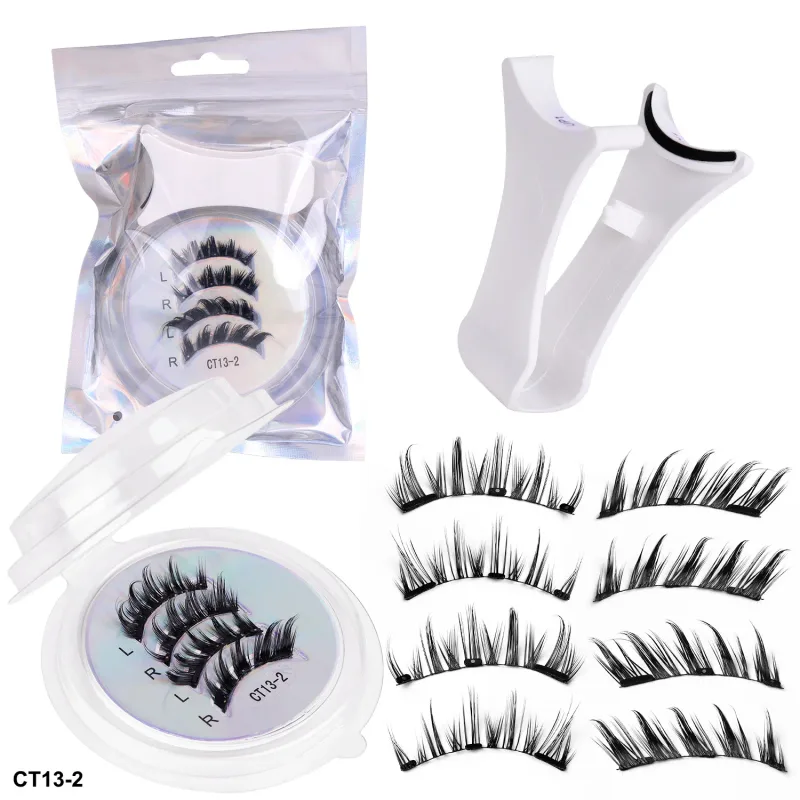 2 pares de cílios magnéticos grossos gato falso cílios maquiagem conjunto reutilizável sem cola flully e encaracolado personalizado e atacado