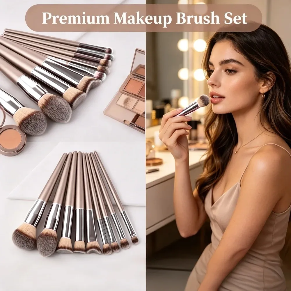 10 pçs pincéis de maquiagem conjunto completo macio fofo fundação pó solto blush corretivo sombra de olho escova ferramentas de maquiagem profissional