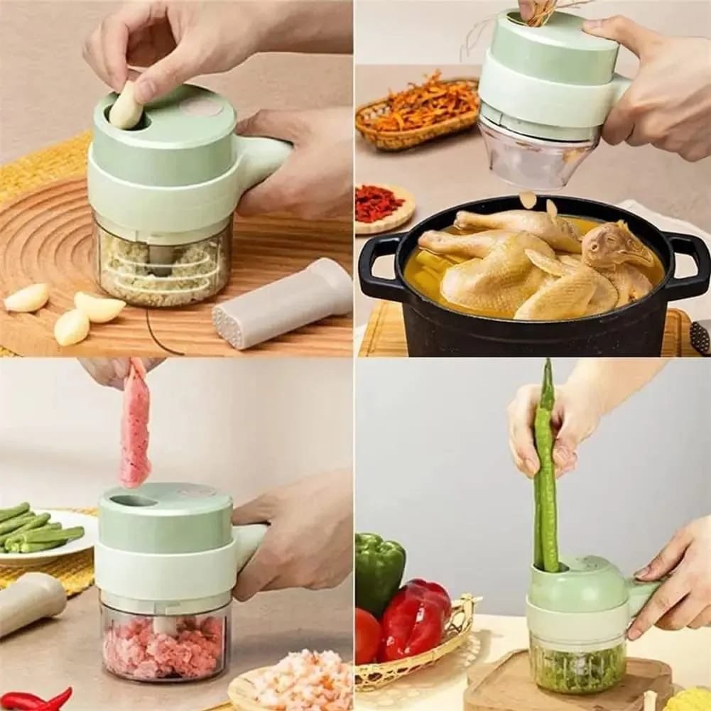 4 In 1 Vegetable Cutter Multifunctional Handheld Electric Wireless Chop Garlic Mash Minced Slice Onion Cutting Cooking Gadget