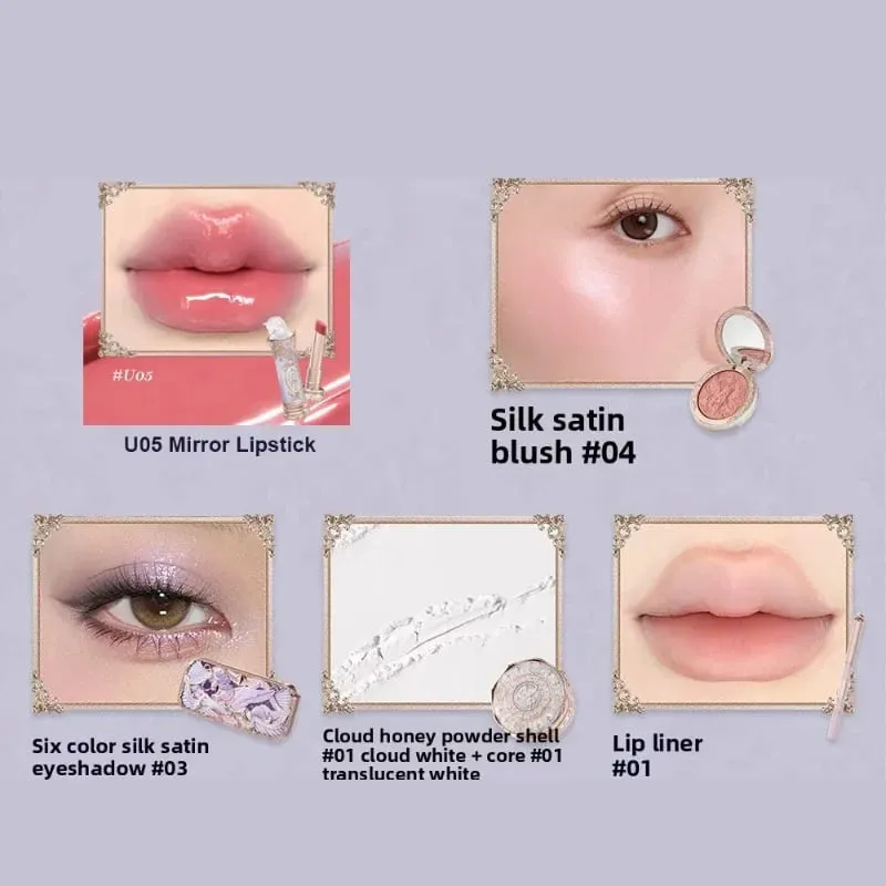 Flor sabe coleção de joias de concha, maquiagem profissional, conjunto de presente, sombra, blush, esmalte labial, kit de primer de correção de pó