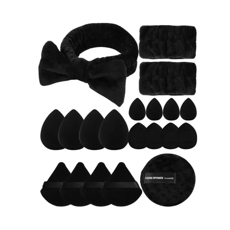 20 pçs conjunto de esponja de maquiagem liquidificador triângulo pó puff mini corretivo esponja rosto limpo lavagem puff bandana kit