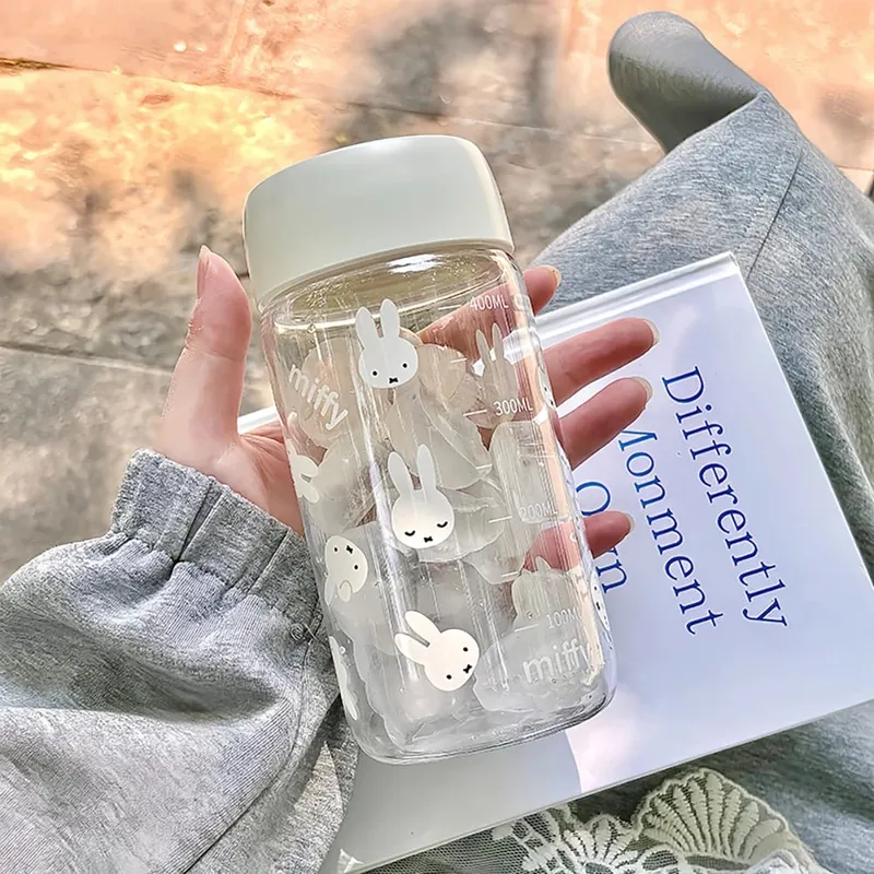 Kawaii Miffy Cute Summer Water Cup Cartoon Rabbit Printing Simple Style Transparent Plastic Portable Coffee Cup Girl Gift