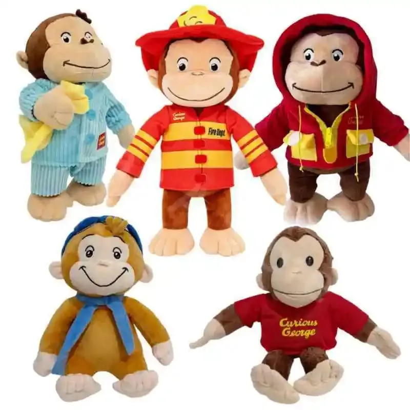 Novo anime fogo departamento bombeiro curioso george pelúcia bonito bebê curioso george macaco pelúcia animais macios plushie travesseiro boneca brinquedo — image 2