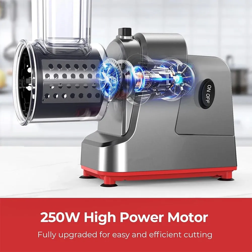 250W 5 in 1 Affettatrice di Verdure Elettrica Trituratore Automatico Sparatutto per Insalata Macchina Grattugia per Formaggio Carota Cavolo Cutter JT253