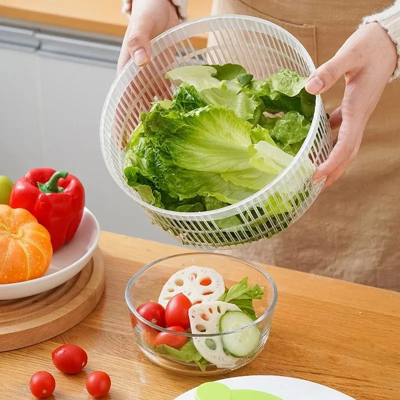 Desidratador de vegetais manual doméstico multifuncional - girador de salada com cesta de drenagem de alface e frutas | Utensílios de cozinha para casa