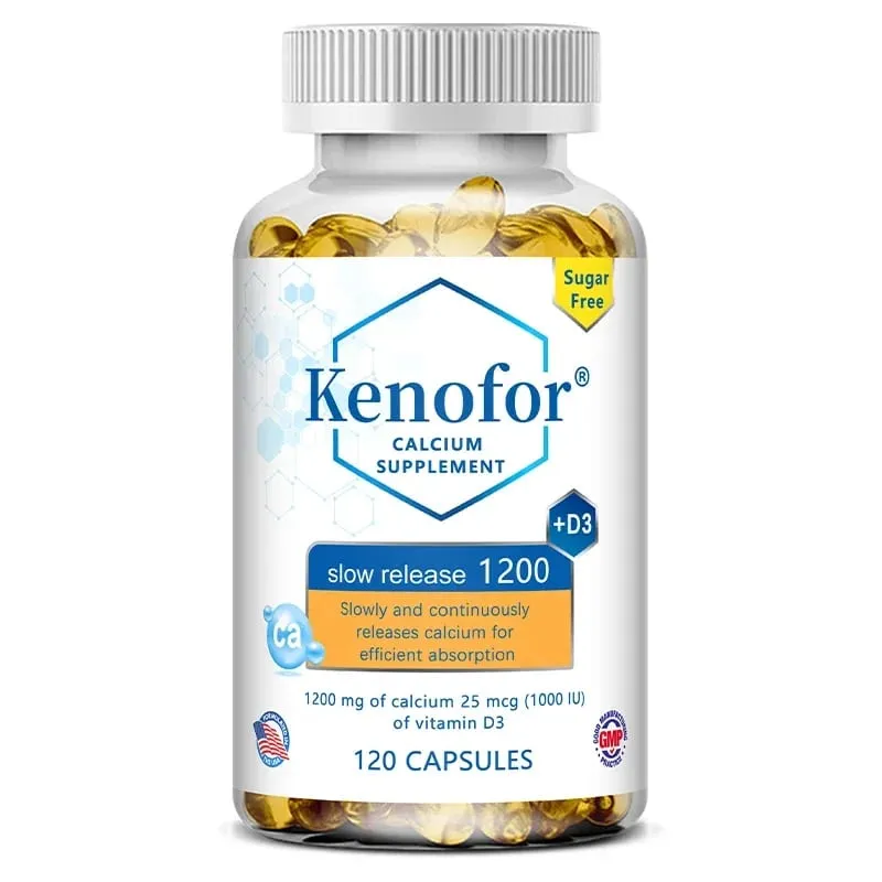 Suplemento de cálcio de liberação sustentada de 1200 mg com vitamina D3 para apoiar os ossos musculares e a saúde digestiva