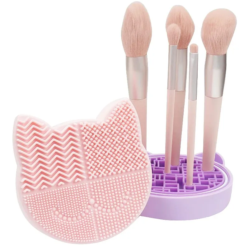 Escova de maquiagem de silicone, caixa de armazenamento de limpeza, placa de lavagem, limpador de tapete, ferramentas de pincéis cosméticos