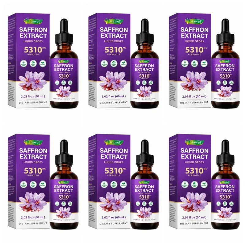Gotas líquidas de extrato de açafrão 117mg por porção para antioxidante, humor equilibrado, sono saudável e suporte de conforto pré-menstrual 60ML