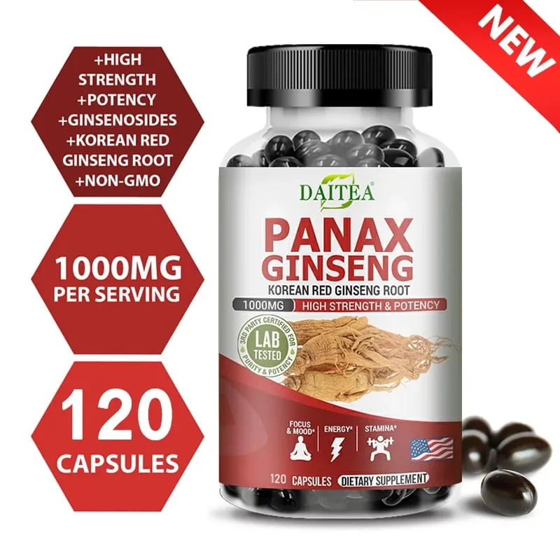Extrato de Ginseng - Impulsionador do Cérebro para Memória e Foco Suplemento de Óxido Nítrico Aumento de Energia Natural para Homens e Mulheres