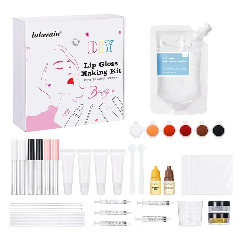 DIY Lip Gloss Kit 100ml Lip Gloss Base Powder Glitter Flavor Essence and Tube for Girl woman Gifts Lip Gloss Pack Set Cosmetics