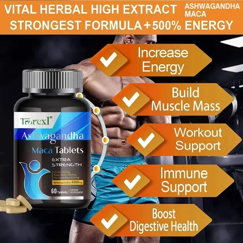 Ashwagandha Maca Tablets - Suplemento Masculino - Resistência para Homens
