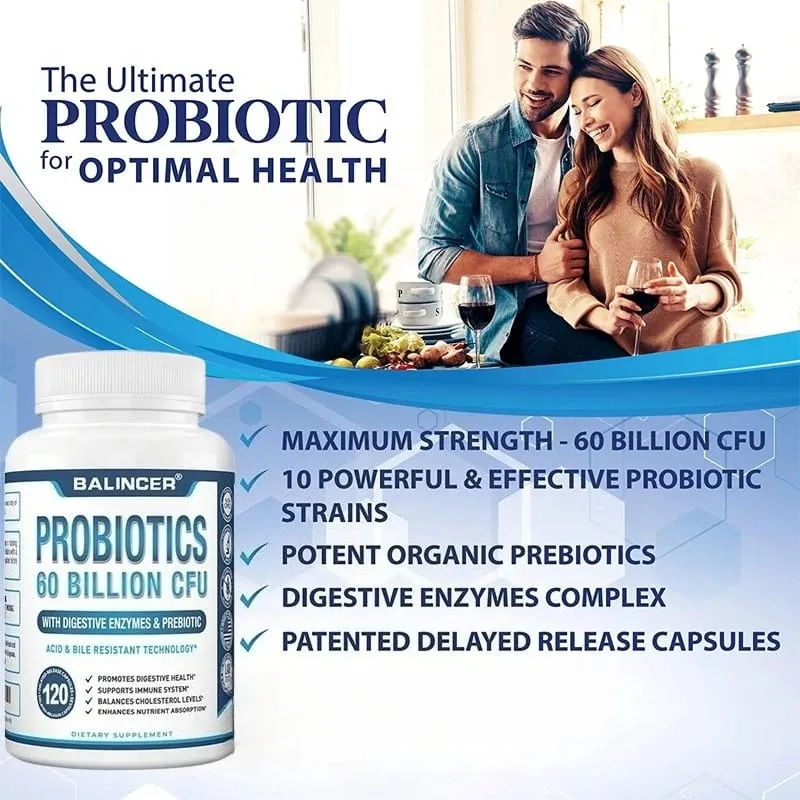 Suplementos probióticos + prebióticos - contém enzimas digestivas para apoiar a saúde digestiva e o sistema imunológico